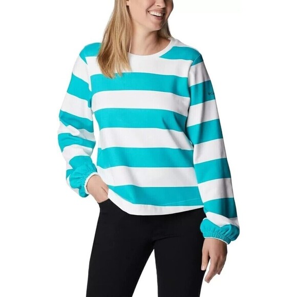 Columbia Women’s Sweatshirt & Shorts Lounge set 2 pieces  aqua green/white - Picture 12 of 12